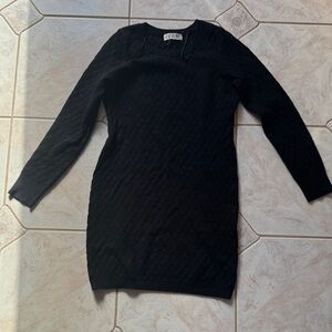 Black Quilted Knit Long-Sleeve Dress